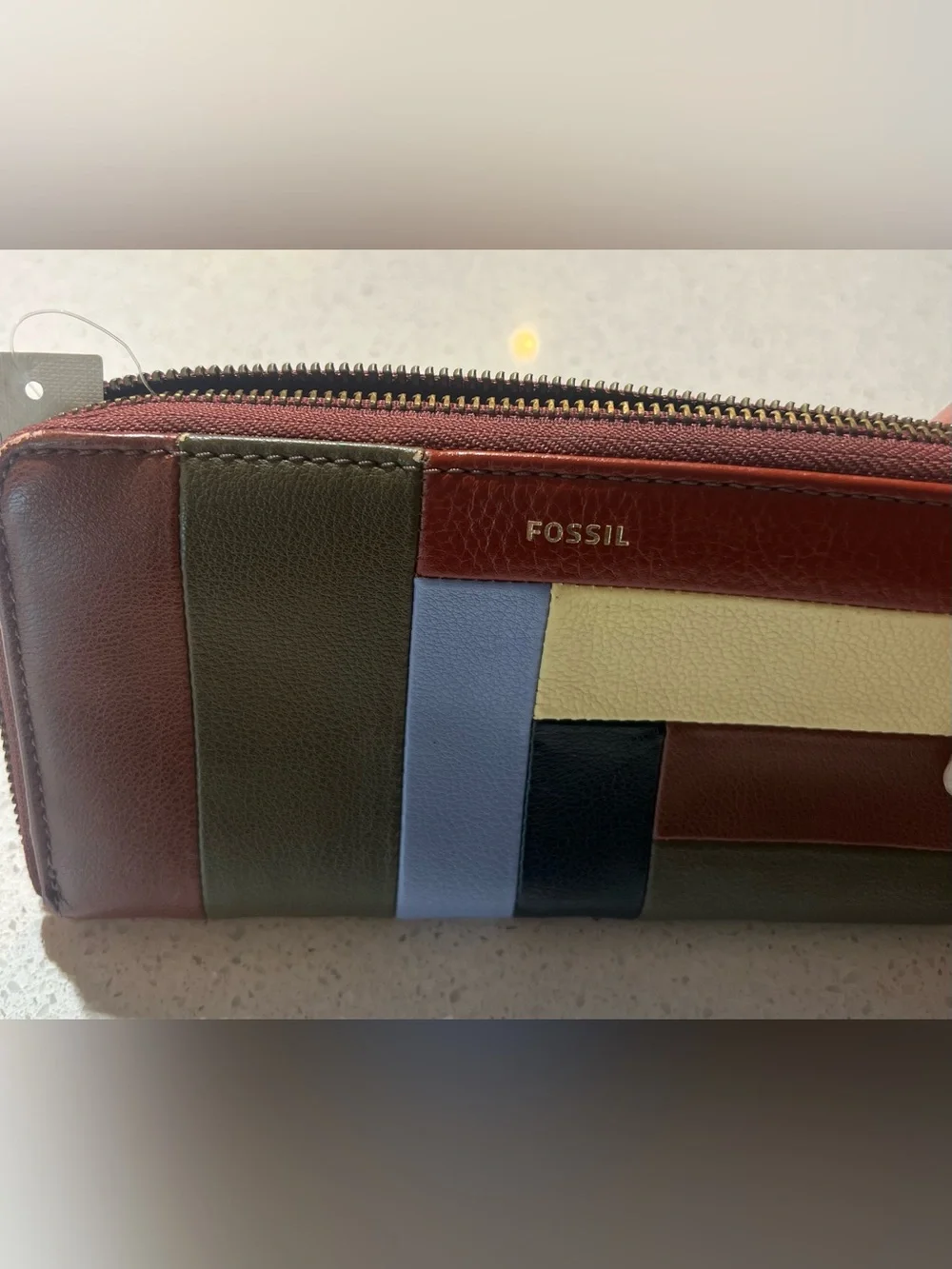 NWT Fossil Colorblock Jori Zip Clutch - Olive, Burgundy, Blue, Cream